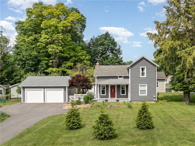 351 Jefferson Ave, Perinton, NY 14450 - traditional-style home featuring a garage, a chimney, a front lawn, a porch, and asphalt driveway