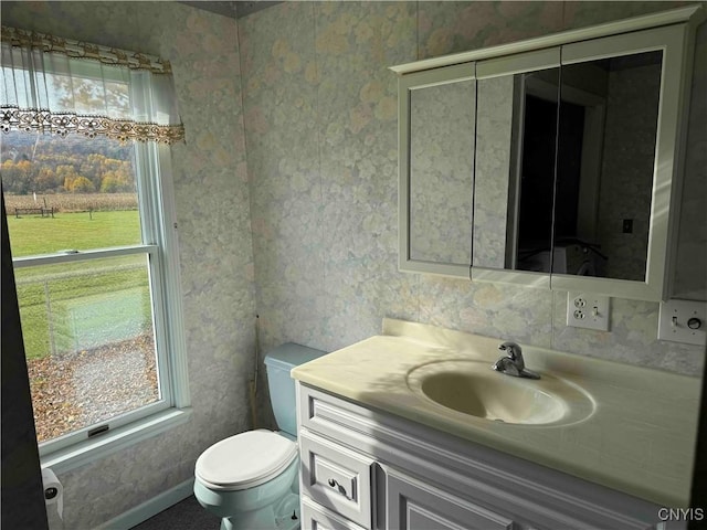 1902 E River Rd, Olean-Town, NY 14760 - bathroom featuring plenty of natural light, vanity, and wallpapered walls