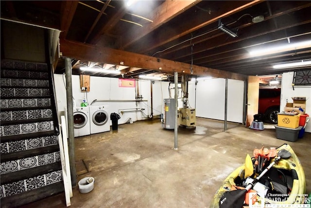 46 Pardee Ave, Jamestown, NY 14701 - unfinished basement with washer and dryer, water heater, and stairway