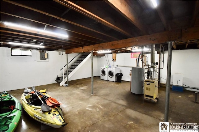 46 Pardee Ave, Jamestown, NY 14701 - basement featuring water heater, independent washer and dryer, and stairs