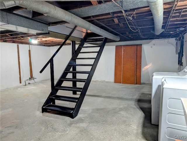 6 Cotty Dr, Dewitt, NY 13057 - unfinished below grade area with washing machine and dryer and stairs