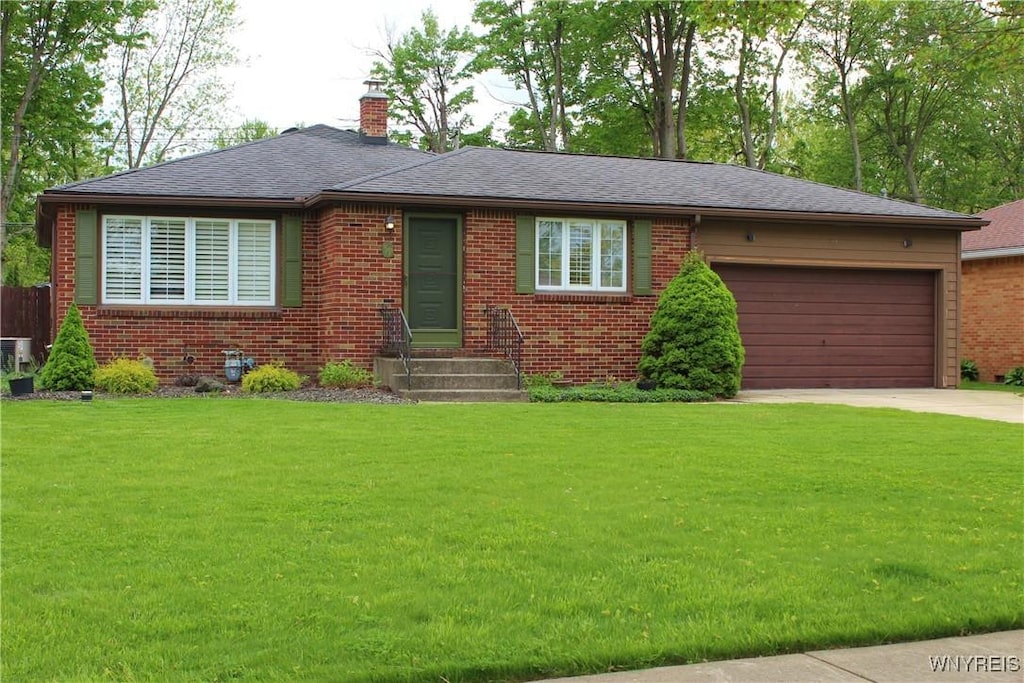 59 Siegfried Dr, Amherst, NY 14221 - view of front facade with brick siding, entry steps, a chimney, and concrete driveway