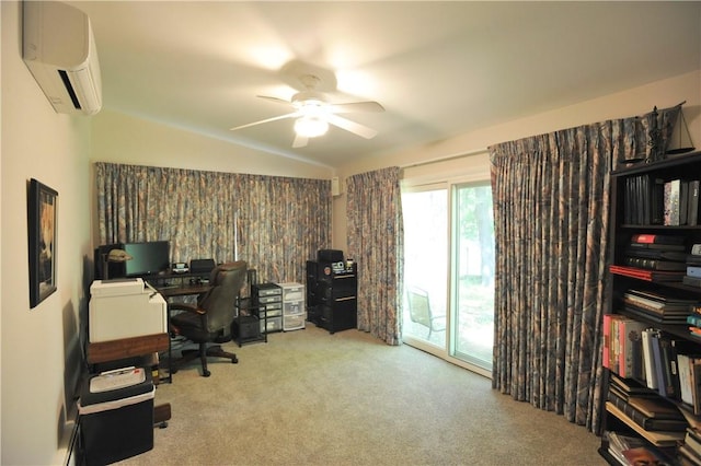 106 Weston Ln, Erwin, NY 14870 - carpeted office space featuring a wall mounted air conditioner, a ceiling fan, and lofted ceiling
