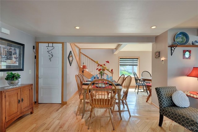 21157 Home St, Alexandria, NY 13607 - dining area featuring light wood-style flooring, stairs, and recessed lighting