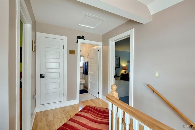 21157 Home St, Alexandria, NY 13607 - hall featuring attic access, an upstairs landing, and light wood-type flooring
