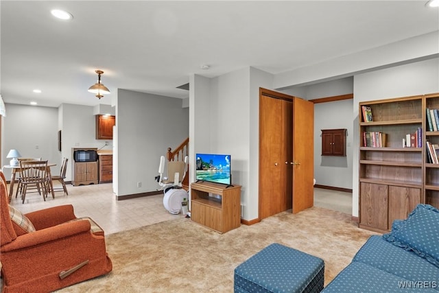 10400 Springville Boston Rd, Concord, NY 14141 - living area featuring recessed lighting, stairway, and light flooring