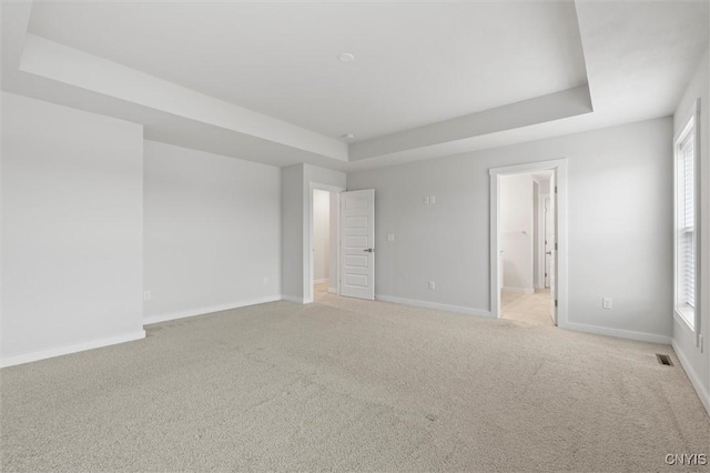 4835 Lepinske Farm Pl, Clay, NY 13041 - unfurnished bedroom with a raised ceiling, light carpet, and connected bathroom