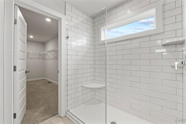 4835 Lepinske Farm Pl, Clay, NY 13041 - full bathroom with a shower stall, a spacious closet, recessed lighting, and tile patterned flooring