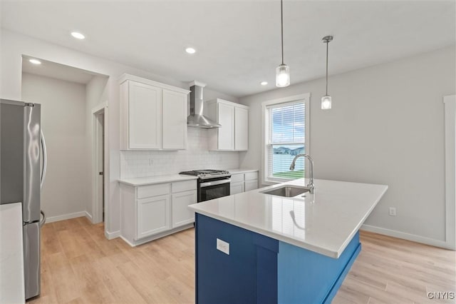 4835 Lepinske Farm Pl, Clay, NY 13041 - kitchen with wall chimney exhaust hood, stainless steel appliances, light wood-style floors, tasteful backsplash, and white cabinets