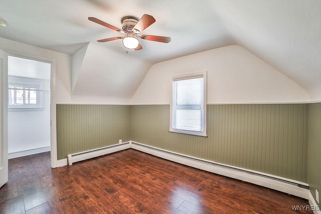 235 Koenig Rd, Tonawanda-Town, NY 14150 - additional living space featuring a ceiling fan, hardwood / wood-style flooring, lofted ceiling, wainscoting, and baseboard heating