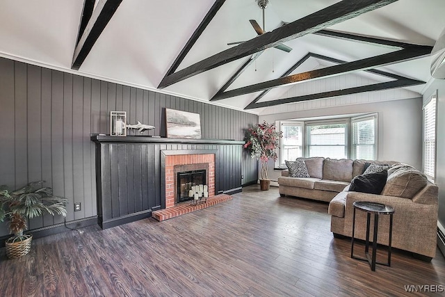 235 Koenig Rd, Tonawanda-Town, NY 14150 - living area featuring a ceiling fan, wood finished floors, and a brick fireplace