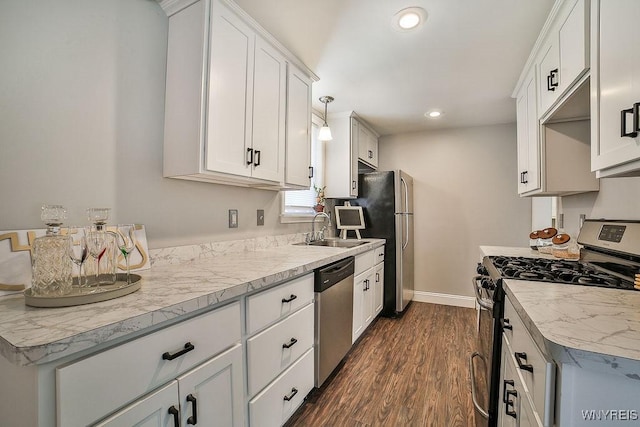 235 Koenig Rd, Tonawanda-Town, NY 14150 - kitchen featuring appliances with stainless steel finishes, dark wood-type flooring, recessed lighting, light countertops, and white cabinets