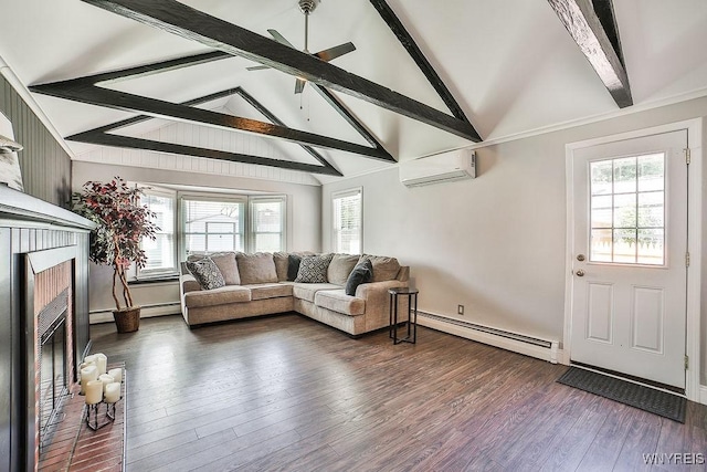 235 Koenig Rd, Tonawanda-Town, NY 14150 - living area featuring a wall mounted AC, baseboard heating, plenty of natural light, and a fireplace