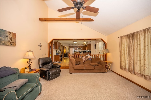 74 N Castlerock Ln, Amherst, NY 14051 - carpeted living area featuring a ceiling fan and lofted ceiling