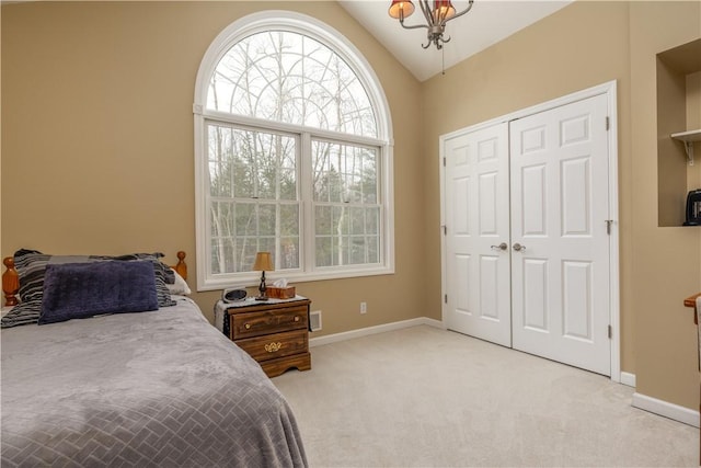 6270 Wolf Run Rd, Campbell, NY 14821 - bedroom with multiple windows, vaulted ceiling, light carpet, and a closet