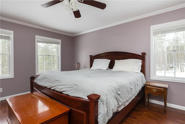 6270 Wolf Run Rd, Campbell, NY 14821 - bedroom with wood finished floors, ornamental molding, and ceiling fan