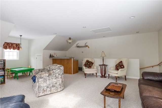 6270 Wolf Run Rd, Campbell, NY 14821 - living area featuring light colored carpet and attic access