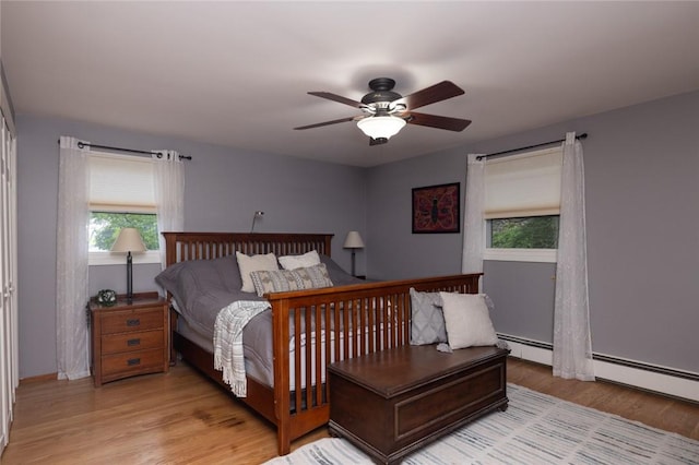 151 Chapel Hill Dr, Irondequoit, NY 14617 - bedroom featuring light wood-type flooring, baseboard heating, and a ceiling fan