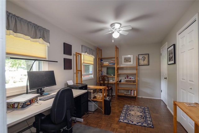 151 Chapel Hill Dr, Irondequoit, NY 14617 - home office featuring a ceiling fan and baseboards