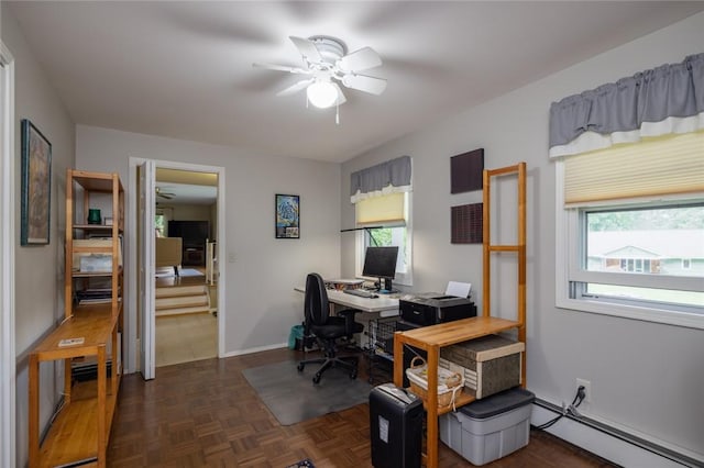 151 Chapel Hill Dr, Irondequoit, NY 14617 - office featuring baseboard heating, plenty of natural light, and a ceiling fan