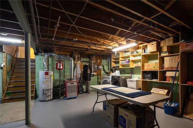 151 Chapel Hill Dr, Irondequoit, NY 14617 - unfinished basement with washer and dryer, water heater, and stairs
