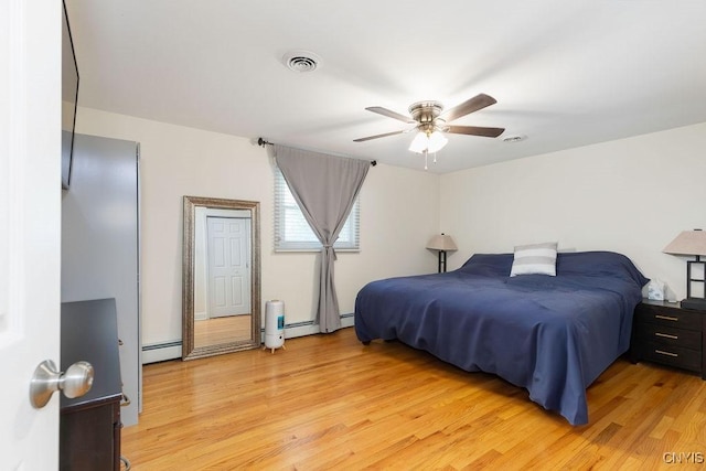 13 Berrywood Rd, Clay, NY 13090 - bedroom featuring a baseboard heating unit, light wood finished floors, and ceiling fan