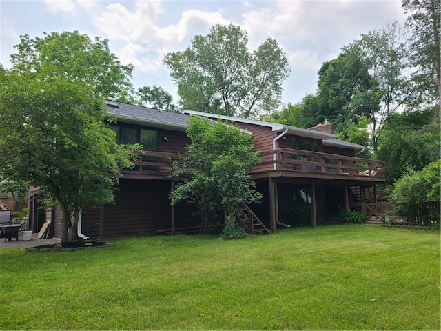 1324 New Seabury Ln, Victor, NY 14564 - rear view of property with stairs, a deck, a yard, and a chimney