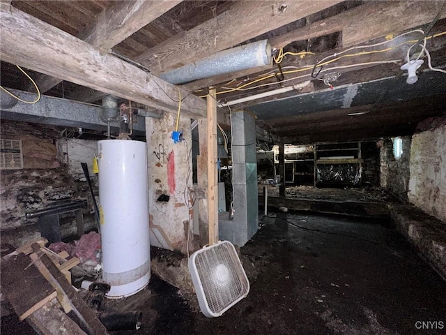 207 Boyden St, Syracuse, NY 13203 - unfinished basement featuring gas water heater and heating unit