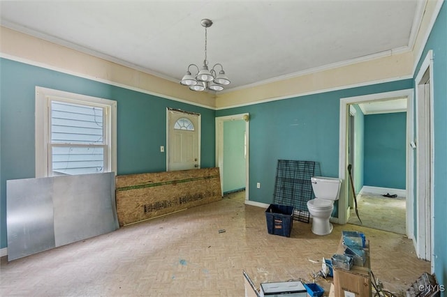 207 Boyden St, Syracuse, NY 13203 - unfurnished dining area with a chandelier and ornamental molding