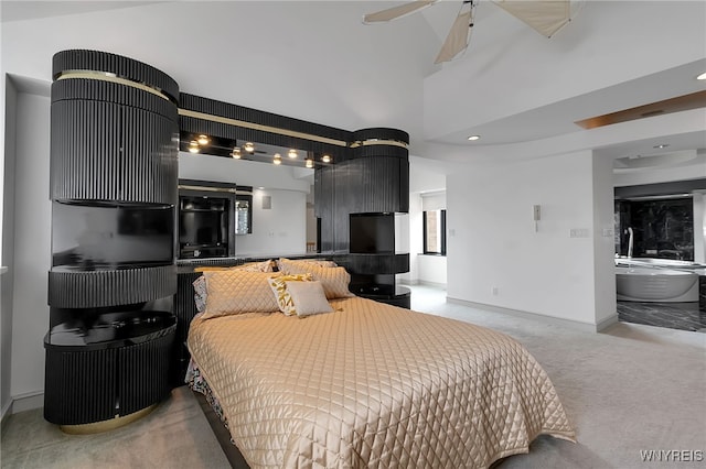 40 Waterfront Cir, Buffalo, NY 14202 - carpeted bedroom with recessed lighting and a towering ceiling