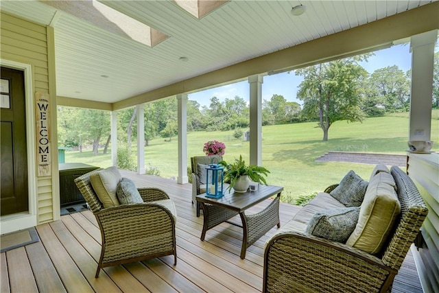 4338 State Route 90, Springport, NY 13160 - wooden deck with a yard and view of wooded area