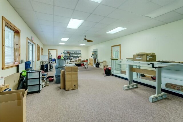 4338 State Route 90, Springport, NY 13160 - home office with carpet floors, a paneled ceiling, and a ceiling fan