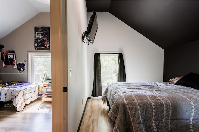 3839 Thompson Ave, Castile, NY 14549 - bedroom featuring vaulted ceiling and wood finished floors