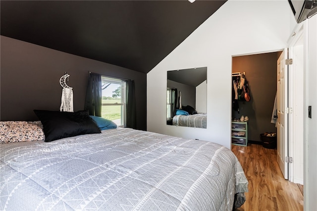 3839 Thompson Ave, Castile, NY 14549 - bedroom with wood finished floors, a walk in closet, vaulted ceiling, and a closet