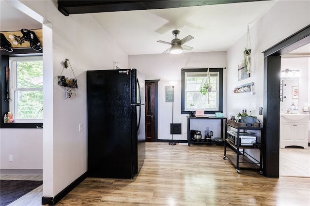 3839 Thompson Ave, Castile, NY 14549 - kitchen featuring freestanding refrigerator, light wood-style flooring, and healthy amount of natural light