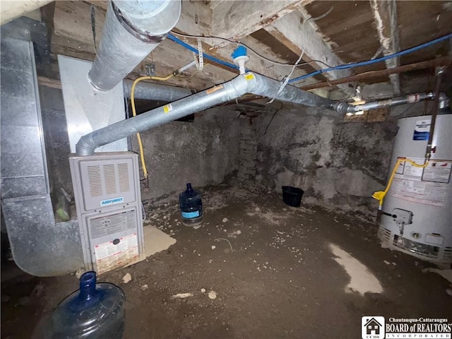 421 E Connell St, Olean-City, NY 14760 - unfinished basement featuring water heater and heating unit