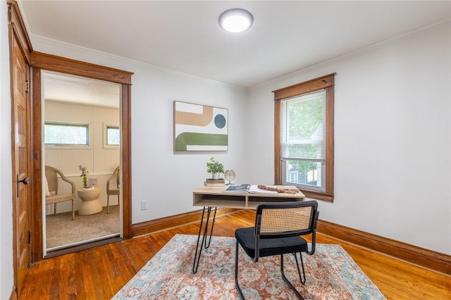 234 Depew St, Rochester, NY 14611 - home office featuring dark wood-type flooring and ornamental molding