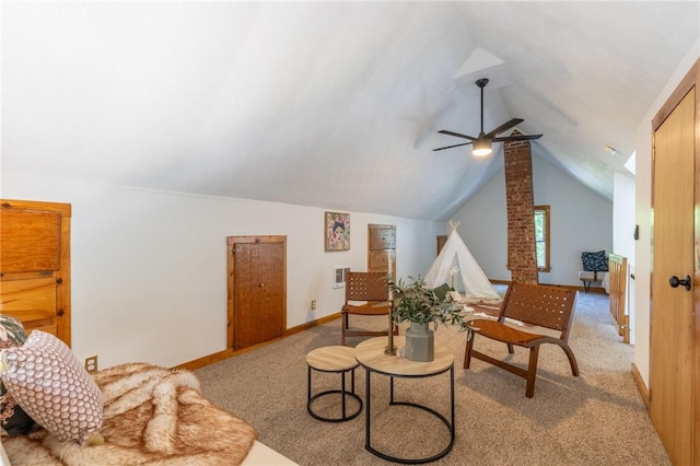 234 Depew St, Rochester, NY 14611 - sitting room featuring carpet flooring, vaulted ceiling, and a ceiling fan