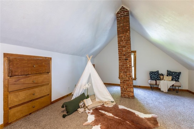 234 Depew St, Rochester, NY 14611 - playroom featuring decorative columns, vaulted ceiling, and carpet flooring