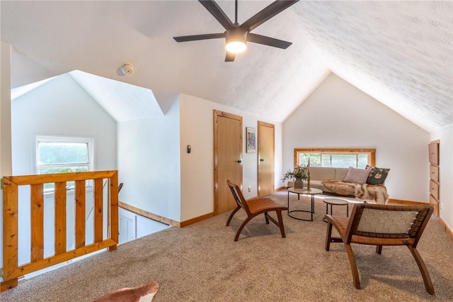 234 Depew St, Rochester, NY 14611 - carpeted living area featuring lofted ceiling, plenty of natural light, and a ceiling fan