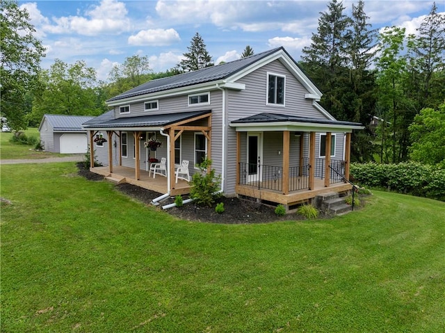 3228 County Road 28, Reading, NY 14891 - view of front of property with covered porch, a front yard, and a metal roof
