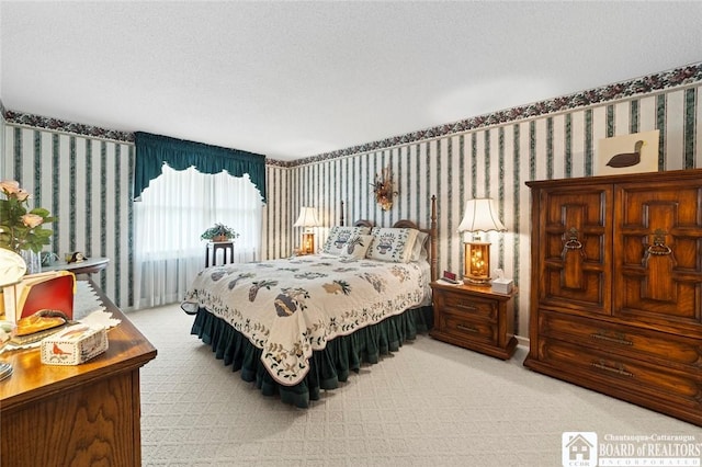 12 Ahrens Pl, Pomfret, NY 14063 - bedroom featuring wallpapered walls, carpet, and a textured ceiling