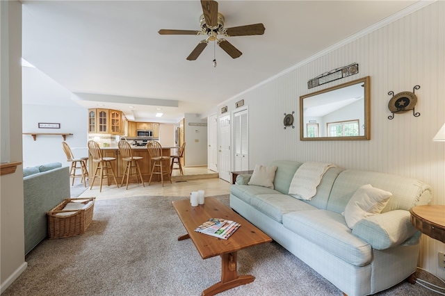 208 Blackwell Ln, Henrietta, NY 14467 - living room featuring ceiling fan and ornamental molding
