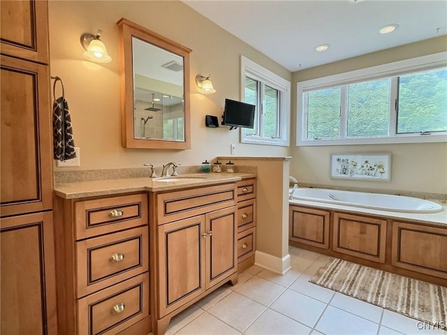 7530 Song Lake Rd, Preble, NY 13159 - full bath featuring vanity, a bath, and tile patterned floors