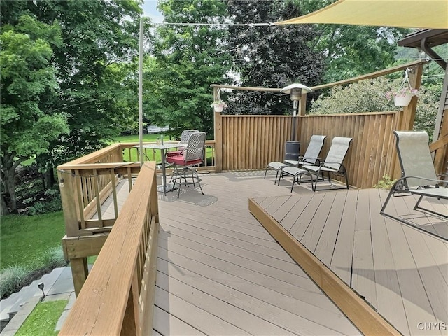 7530 Song Lake Rd, Preble, NY 13159 - wooden deck with view of wooded area