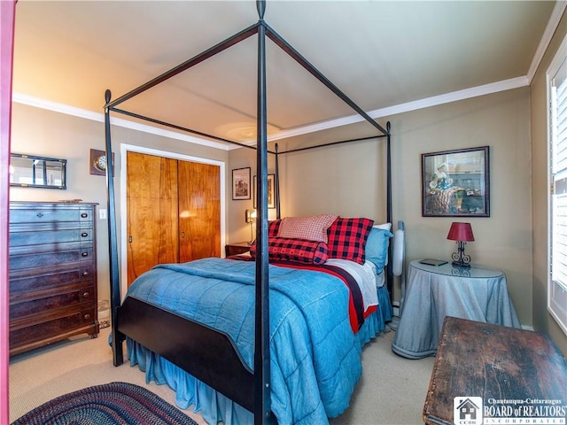 4896 Ashville Bay Rd, North Harmony, NY 14710 - carpeted bedroom featuring ornamental molding