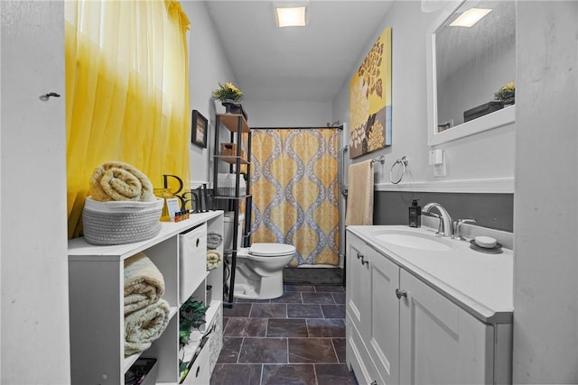 172 E 2nd St, Corning-City, NY 14830 - bathroom featuring stone finish floors, vanity, and a shower with curtain