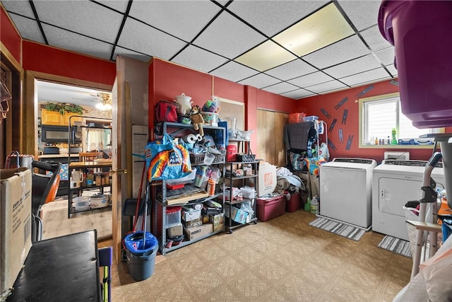 172 E 2nd St, Corning-City, NY 14830 - basement with a drop ceiling, washer and dryer, and tile patterned floors