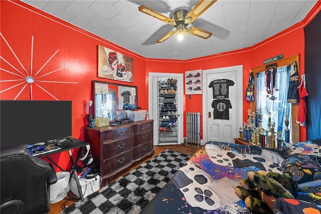 172 E 2nd St, Corning-City, NY 14830 - bedroom featuring wood finished floors, ornamental molding, and a ceiling fan