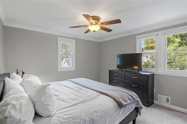 45 Croydon Rd, Rochester, NY 14610 - bedroom featuring light carpet, ornamental molding, and a ceiling fan